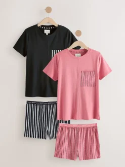 Next Short Set Pyjamas 2 Pack Black/Pink Stripe