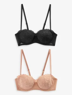 Next Black/Praline Nude A-E Lace Light Pad Strapless Multiway Bras 2 Pack Best