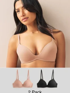Next A-E Push Up Padded Non Wired Smoothing Bras 2 Pack Black/Praline Nude New