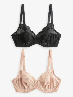 Next Non Pad Balcony DD+ Lace Bras 2 Pack Black/Praline Nude Best