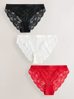 Next Lace Knickers 3 Pack Black/Red/Cream Discount