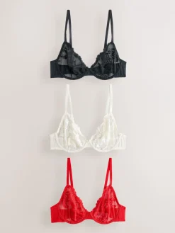 Next Non Pad Full Cup Lace Bras 3 Pack Black/Red/Cream Hot