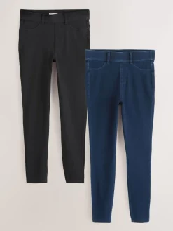 Next Full Length Jersey Denim Leggings 2 Pack Black/Rinse Blue Clearance
