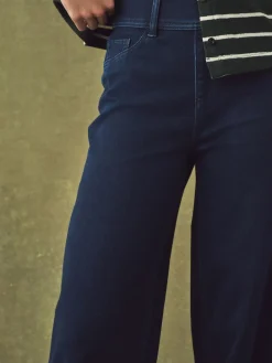 Next Jersey Denim Wide Leg Trousers 2 Pack Black/Rinse Blue New