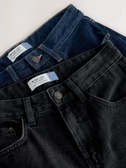 Next Wide Leg Jeans 2 Pack Black/Rinse Blue Clearance