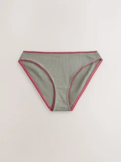 Next High Rise High Leg Cotton Rib Knickers 3 Pack Black/Rose/Olive Discount