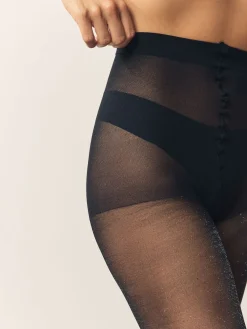 Next Lurex Sparkle Tights 1 Pack Black/Silver New