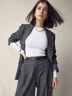 Next N. Premium Skinny Made In Italy Leather Belt Black/Silver