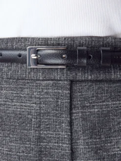 Next N. Premium Skinny Made In Italy Leather Belt Black/Silver