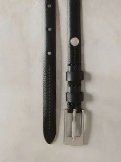 Next N. Premium Skinny Made In Italy Leather Belt Black/Silver