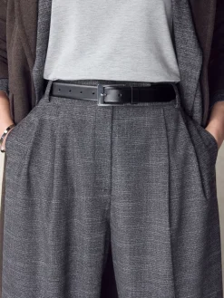 Next N. Premium Made In Italy Leather Belt Black/Silver Tone Hot