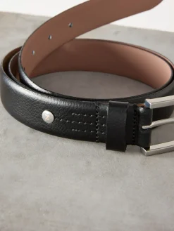 Next N. Premium Made In Italy Leather Belt Black/Silver Tone Hot