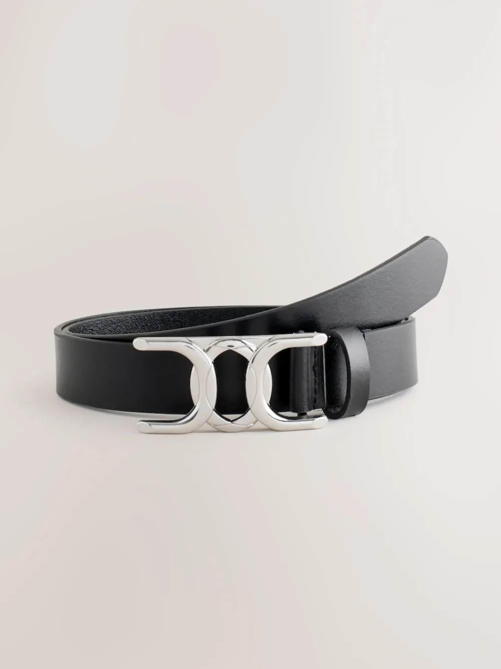 Next Regular Statement Buckle Leather Belt Black/Silver Tone Best