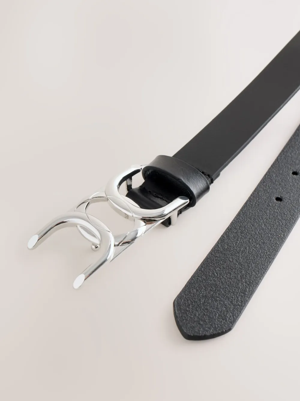 Next Regular Statement Buckle Leather Belt Black/Silver Tone Best