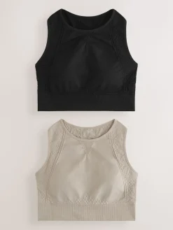 Next Black/Stone Seamless High Neck Medium Impact Sports Bras 2 Pack