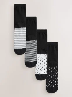 Next Black/White Spots/Stripe Footbed Ankle Socks 4 Pack Black/WhiteSpots/Stripe Best