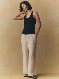 Next Contrast Knit Trim Scoop Neck Sleeveless Tank Vest Top Black/White Hot