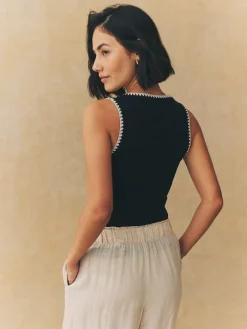 Next Contrast Knit Trim Scoop Neck Sleeveless Tank Vest Top Black/White Hot