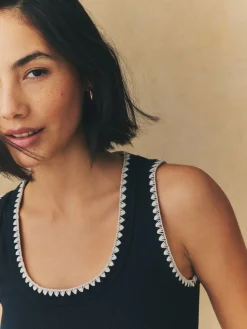 Next Contrast Knit Trim Scoop Neck Sleeveless Tank Vest Top Black/White Hot