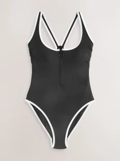 Next Zipped Shaping Tummy Control Swimsuit Black/White Contrast Online