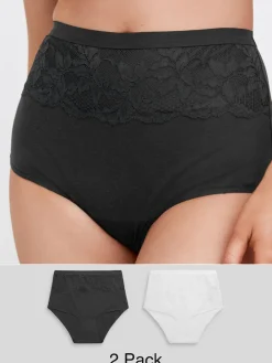 Next Black/White Cotton Tummy Control Shaping High Waist Knickers 2 Pack New