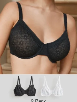 Next DD+ Lace Non Pad Full Cup Minimiser Bras 2 Pack Black/White Discount