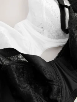 Next Black/White DD+ Non Pad Balcony Smoothing Animal Mesh Underwired With Side Support Bras 2 Pack Clearance