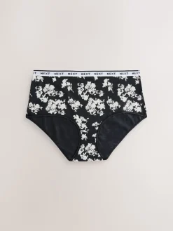 Next Black/White Floral Print Midi Cotton Logo Knickers 4 Pack Hot
