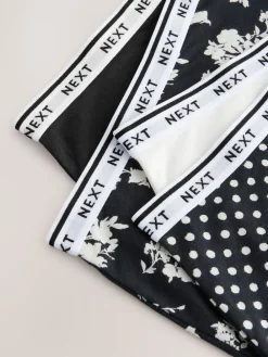 Next Black/White Floral Print Midi Cotton Logo Knickers 4 Pack Hot