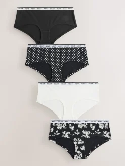 Next Short Cotton Logo Knickers 4 Pack Black/White Floral Print Online