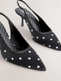 Next Forever Comfort® Polka Dot Point Slingback Heels Black/White Clearance
