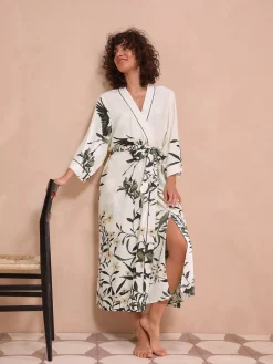 Next Black/White Heron Linen Blend Lightweight Dressing Gown Sale