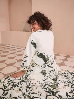Next Black/White Heron Linen Blend Lightweight Dressing Gown Sale