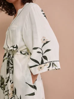 Next Black/White Heron Linen Blend Lightweight Dressing Gown Sale