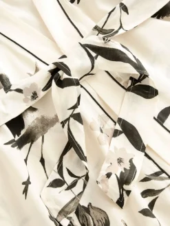 Next Black/White Heron Linen Blend Lightweight Dressing Gown Sale