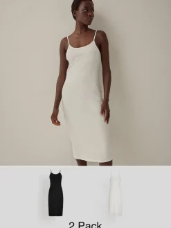 Next Black/White Long Naturally Cooling Cotton Slips 2 Pack Sale