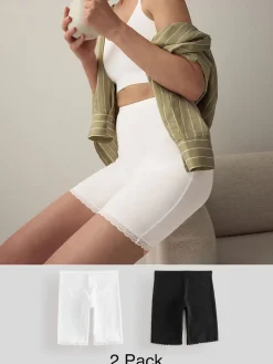 Next Black/White Menopause Friendly Cooling Thigh Smoothing Shorts 2 Pack New