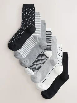 Next Ankle Socks 7 Pack Black/White Mix Print Outlet