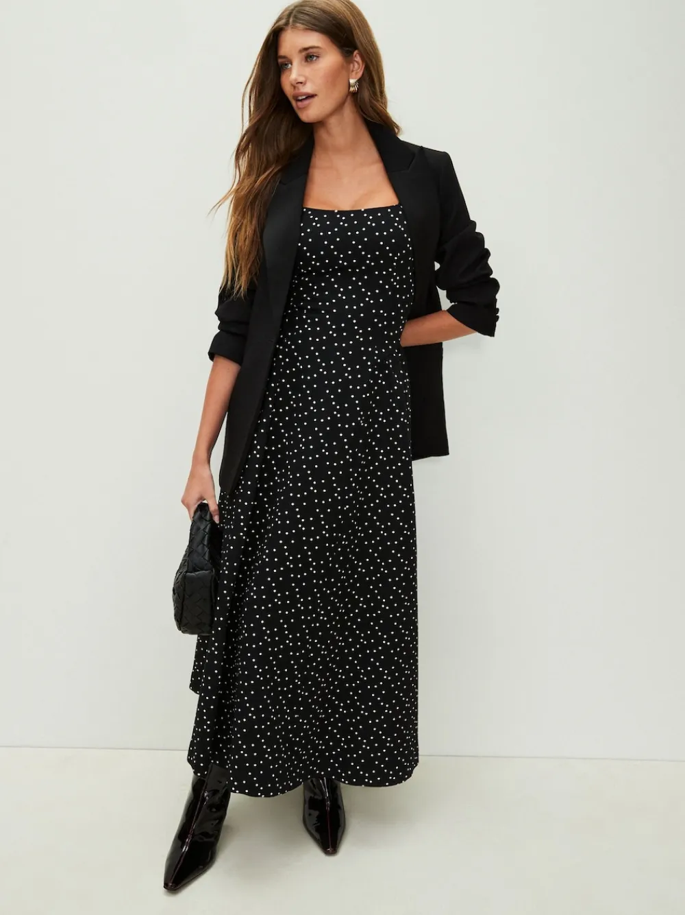 Next Occasion Cinched Waist Maxi Dress Black/White Polka Dot