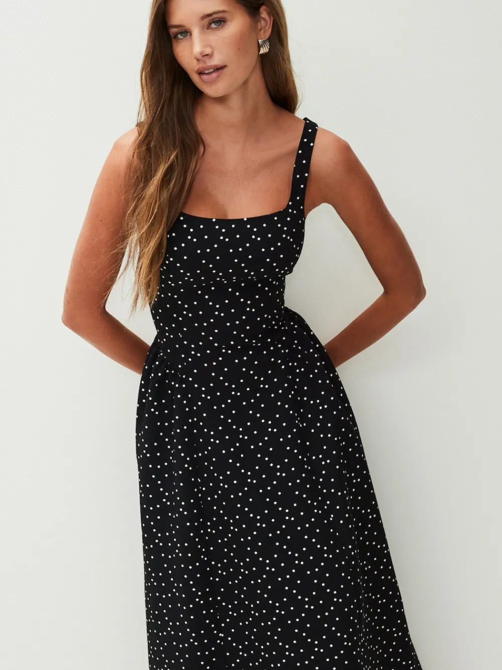 Next Occasion Cinched Waist Maxi Dress Black/White Polka Dot