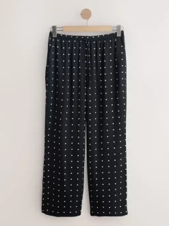 Next Satin Tie Waist Wide Leg Trousers Black/White Polka Dot Best