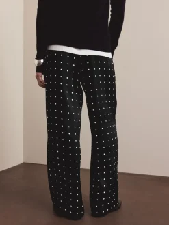 Next Satin Tie Waist Wide Leg Trousers Black/White Polka Dot Best