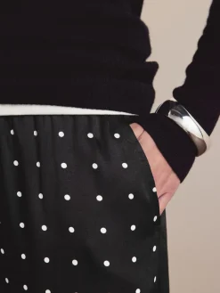 Next Satin Tie Waist Wide Leg Trousers Black/White Polka Dot Best