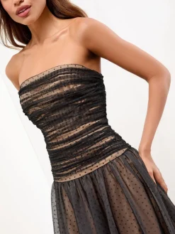 Lipsy Black/White Premium Ruched Bandeau Prom Dress New