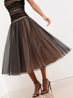 Lipsy Black/White Premium Ruched Bandeau Prom Dress New