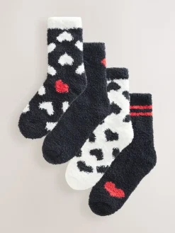 Next Cosy Ankle Socks 4 Pack Black/White Red Hearts
