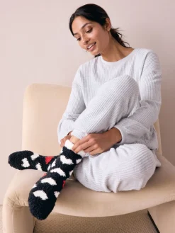 Next Cosy Ankle Socks 4 Pack Black/White Red Hearts