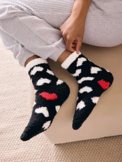 Next Cosy Ankle Socks 4 Pack Black/White Red Hearts