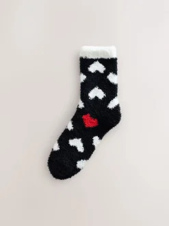 Next Cosy Ankle Socks 2 Pack Black/White Red Hearts Discount