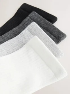 Next Ribbed Ankle Socks 4 Pack Black/White Clearance